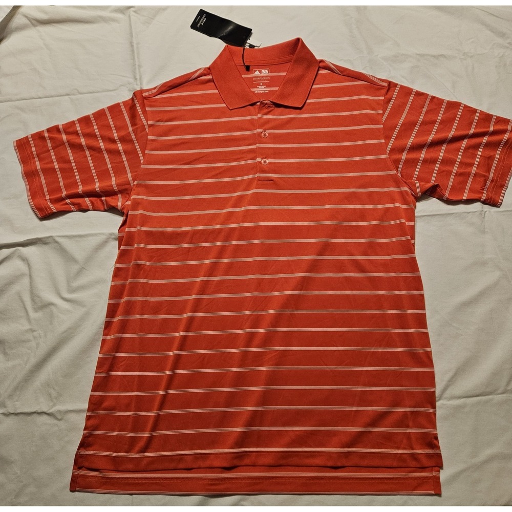 Adidas Golf Puremotion Mens Medium Red Striped Performance Polo Shirt NEW‎